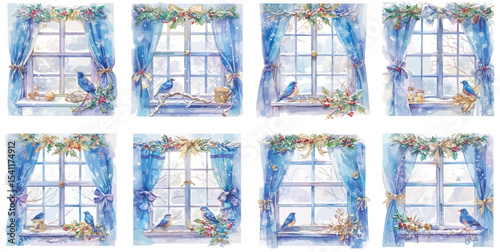 winter window watercolor clipart | winter window clipart for graphic resources