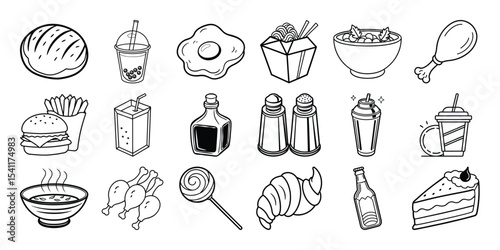 Collection of line art food and drink icons