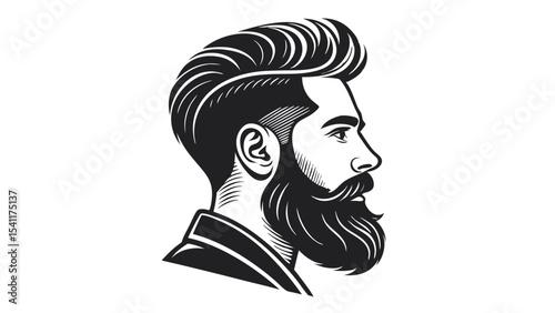 Pompadour Bearded Man Profile – Classic Barber Logo Vector