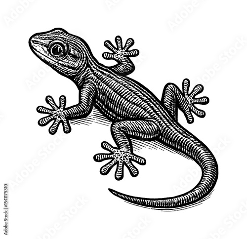 Detailed Engraving Illustration of a Gecko Lizard on White Background