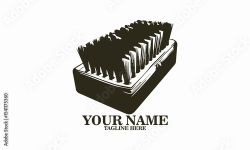 Woodcut of a wall cleaner brush vector illustration and logo design with white background