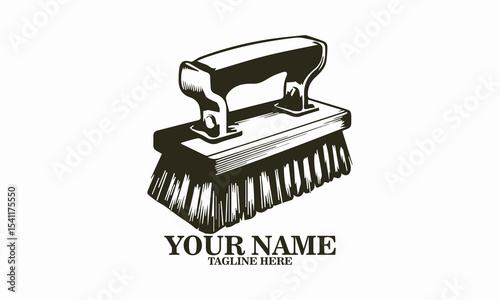 Woodcut of a wall cleaner brush vector illustration and logo design with white background