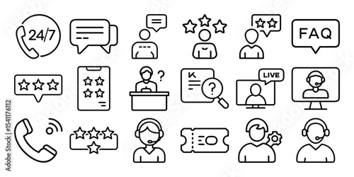 Customer support icons set 247 service feedback FAQ live chat