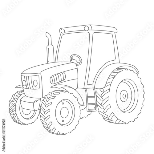 Flat design illustration of a tractor with black wheels and a beige exhaust pipe on a white background. Represents agriculture, farming, and rural machinery. Vector illustration