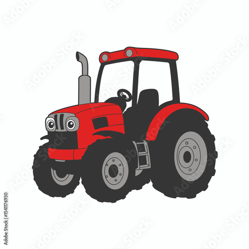 Flat design illustration of a tractor with black wheels and a beige exhaust pipe on a white background. Represents agriculture, farming, and rural machinery. Vector illustration