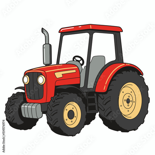 Flat design illustration of a tractor with black wheels and a beige exhaust pipe on a white background. Represents agriculture, farming, and rural machinery. Vector illustration
