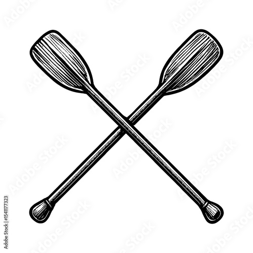 Crossed oars illustration in vintage engraved style, perfect for water sports or travel themes