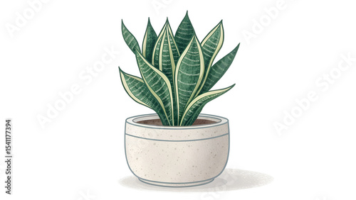Clean vector indoor houseplant illustration featuring a neutral ceramic pot with sharp clear edges, isolated botanical botanical art, modern flat minimal design digital nature decor