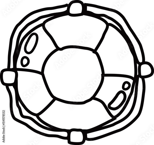 浮き輪のアウトライン白黒線画イラスト