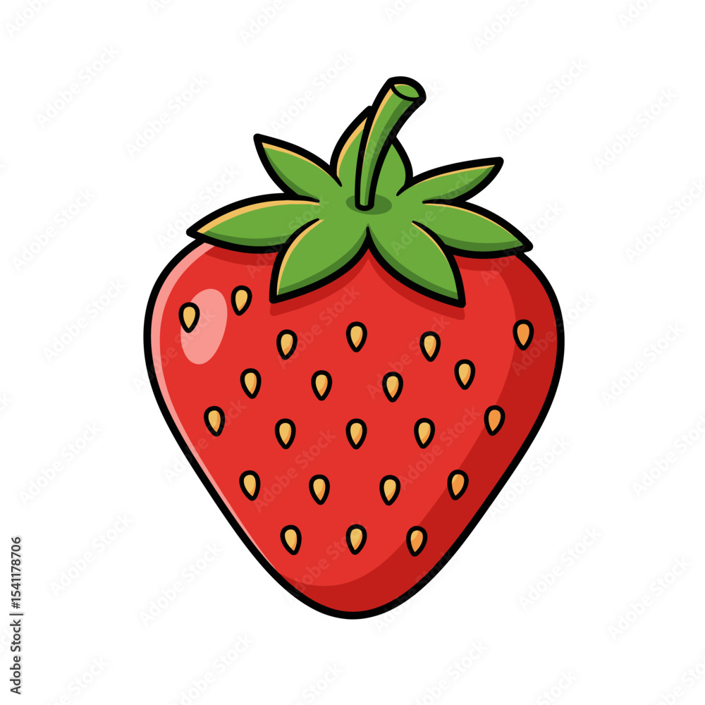 Obraz premium Vibrant Cartoon Strawberry Illustration: Perfect for Food Blogs, Packaging, and Children's Products.
