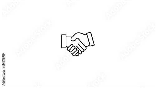 A simple line art icon depicting a handshake, symbolizing agreement, partnership, deal, or collaboration.