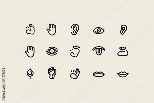 Simple line icons of human senses and body parts