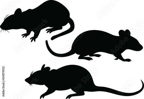 silhouette images of rodents  likely rats .eps