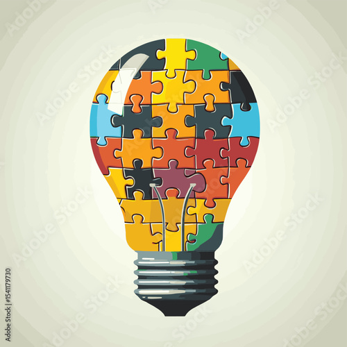 Light bulb made of puzzle pieces as idea concept. Flat style illustration. Isolated