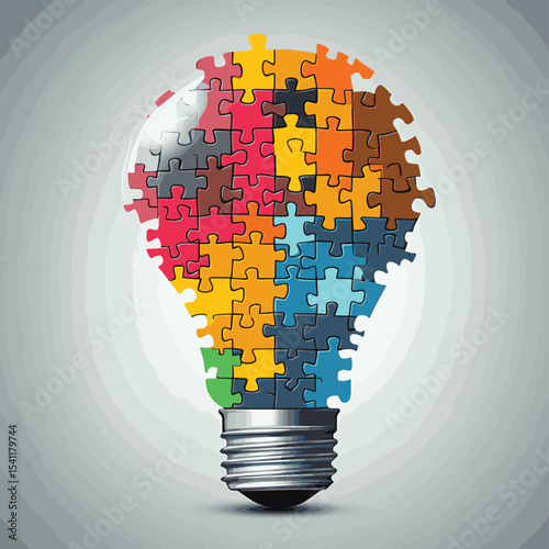 Light bulb made of puzzle pieces as idea concept. Flat style illustration. Isolated