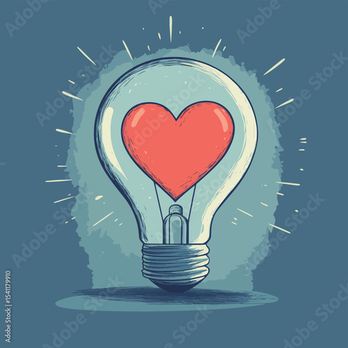 Bright burning light bulb with love concept