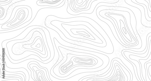 Seamless topographic contour map pattern in black and white line art. Ideal for backgrounds, science visuals, posters, and modern abstract designs.