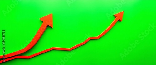Upward trending stock market graph arrow, green background,  climb,  wealth