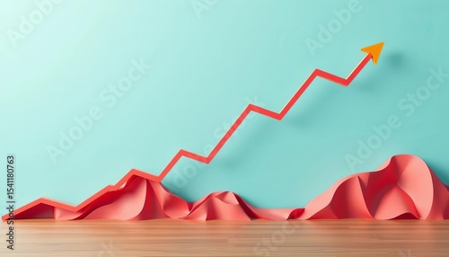 Upward trending line graph, vibrant colors, flat design, business growth,  colorful,  vector
