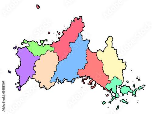 少しゆるい山口県地図 地域色分け 中国地方 西日本