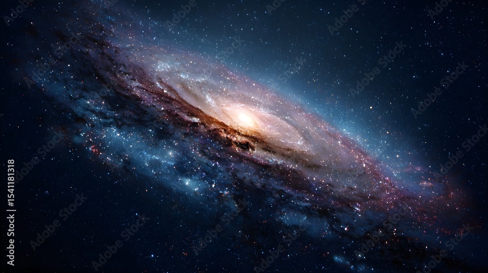 Fototapeta premium resplendent allure of a galaxy, with its vast expanse in boundless depths of space, encapsulates ethereal dance of swirling stars, interstellar vistas, and incomprehensible magnitude and intricacy 