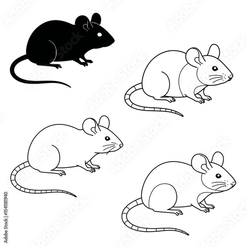 Set of mouse silhouette, rat, rodent