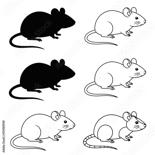 Set of mouse silhouette, rat, rodent