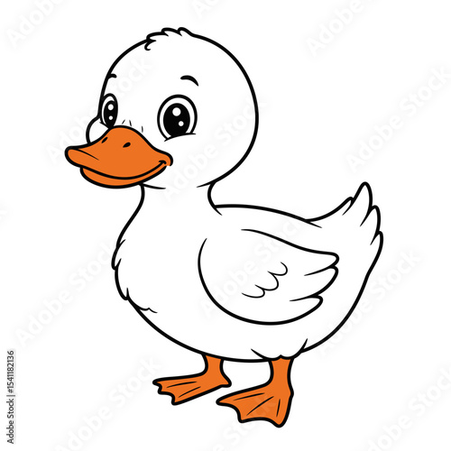 Cute baby duck waving cartoon illustration isolated on white background