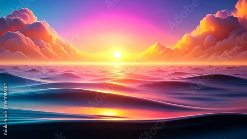 Soothing Sunset Seascape Tranquil Ocean Waves Beneath a Vibrant Sky