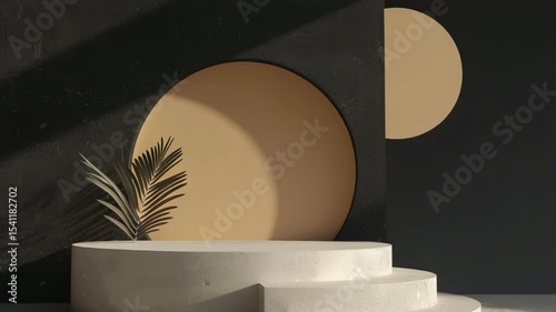 Minimalist Geometric Display Podium with Natural Shadows and Earth Tone Background