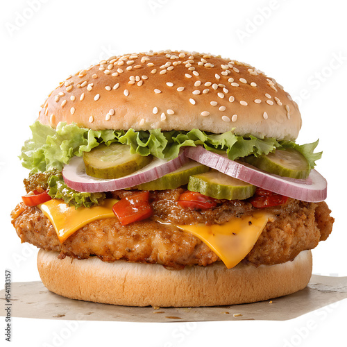 Crispy Zinger Burger Isolated on Transparent Background