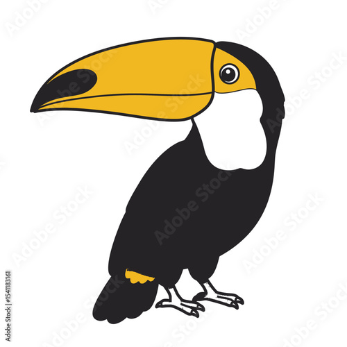 Vector illustration of toucan bird in cartoon flat style. Single colorful tropical bird wildlife animal. Pet Ramparts toco isolated for digital resources, icon, logo, etc