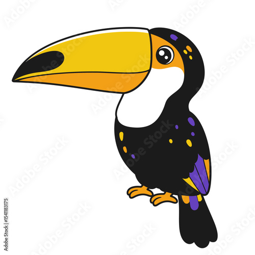 Vector illustration of toucan bird in cartoon flat style. Single colorful tropical bird wildlife animal. Pet Ramparts toco isolated for digital resources, icon, logo, etc