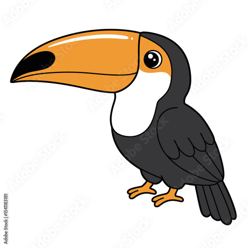 Vector illustration of toucan bird in cartoon flat style. Single colorful tropical bird wildlife animal. Pet Ramparts toco isolated for digital resources, icon, logo, etc