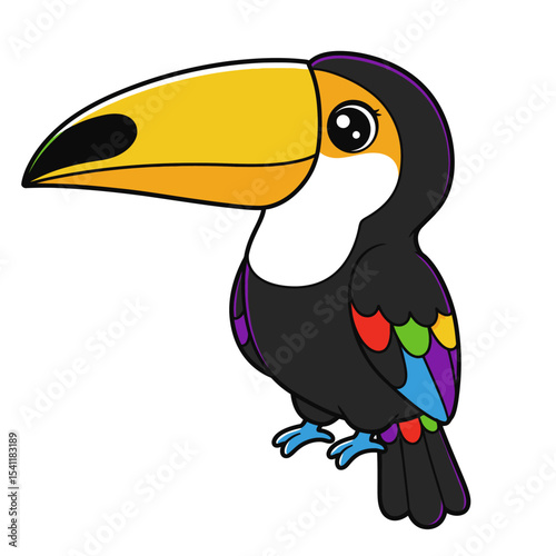 Vector illustration of toucan bird in cartoon flat style. Single colorful tropical bird wildlife animal. Pet Ramparts toco isolated for digital resources, icon, logo, etc
