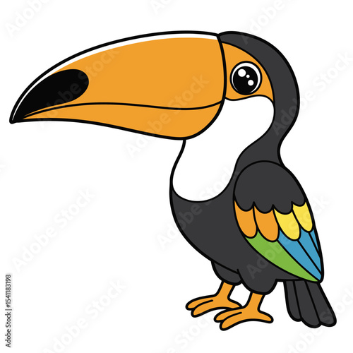 Vector illustration of toucan bird in cartoon flat style. Single colorful tropical bird wildlife animal. Pet Ramparts toco isolated for digital resources, icon, logo, etc