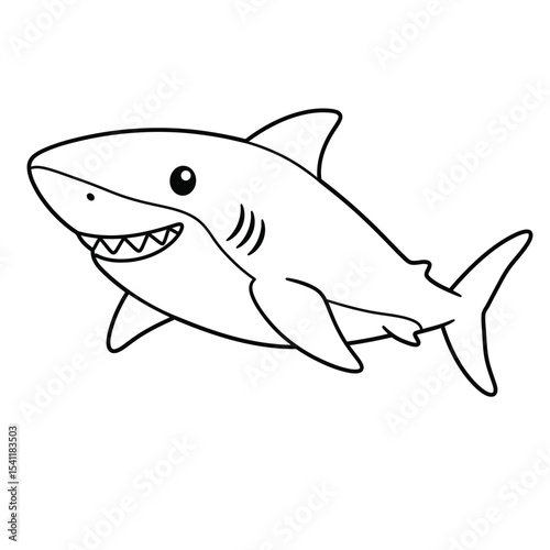 Flat vector illustration. Cute toothy shark smiling. Illustration in children's style on white background 