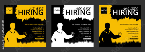 We are hiring job vacancy social media post banner design template with red color. We are hiring job vacancy square web banner design. Employee vacancy announcement. Illustration isolated