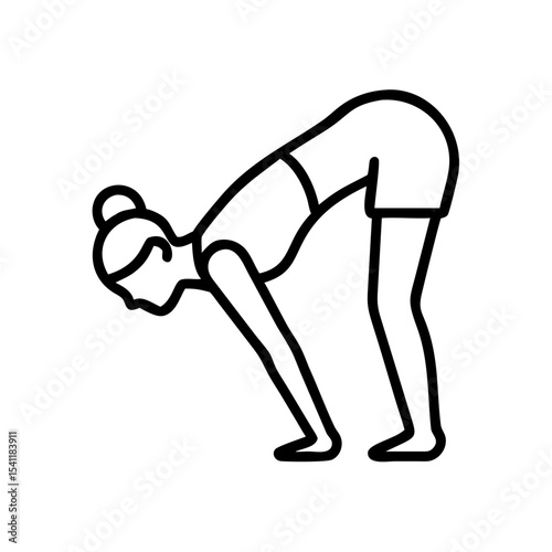 Female yoga person in standing bend pose on white background