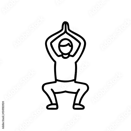 Male yoga instructor in deep chair pose against white background