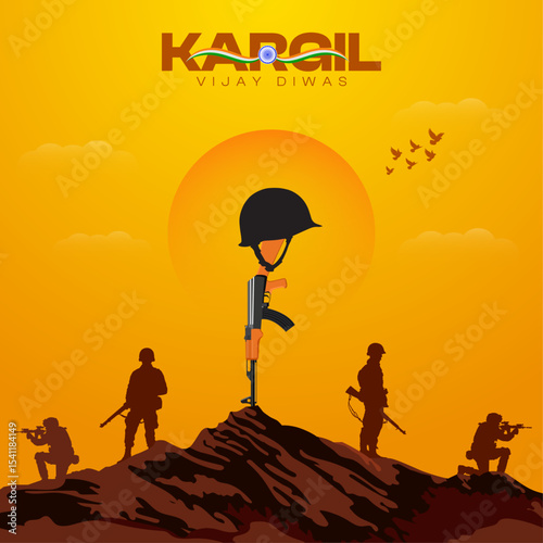 Kargil Vijay Diwas Poster: Honoring India's brave soldiers at sunset

