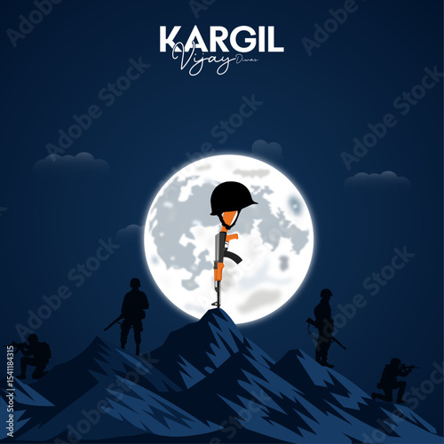 Kargil Vijay Diwas Poster: Soldiers' silhouettes under the moonlit sky