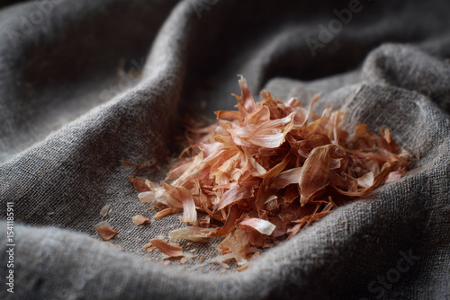 Dried shallot skin softly spread, looking delicate and natural texture