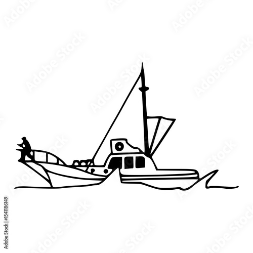 nautical fishing ship line art design