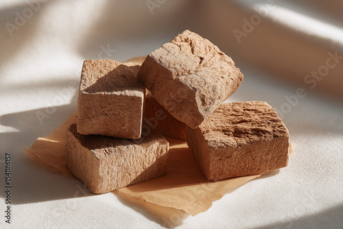 Tamarind blocks look appetizing and are artistically displayed on parchment paper