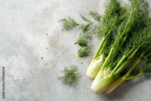 Fennel fronds fresh and bright scattered create natural, culinary vibe