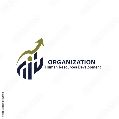 Abstract graphic logo with upward arrow and stylized bar chart, representing organization and human resources development.