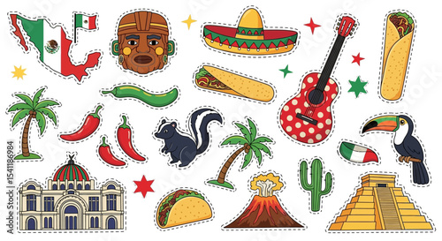 Colorful Mexican Culture Stickers with National Symbols