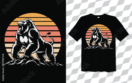 Howling Gorrilla Silhouette with Retro Sunset Background T shirt modern and trendy typography Tshirt designs, T-shirt design with typography, Famous quotes t-shirt design, apparel and clothing, Black