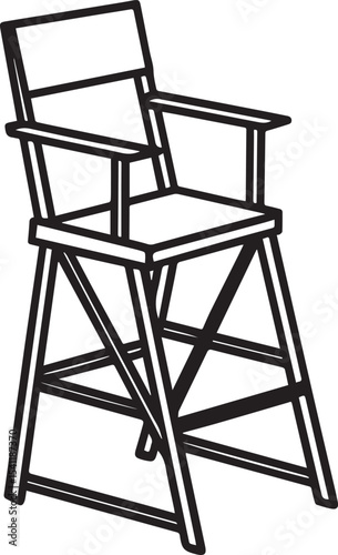 Umpire chair black outline vector and illustration